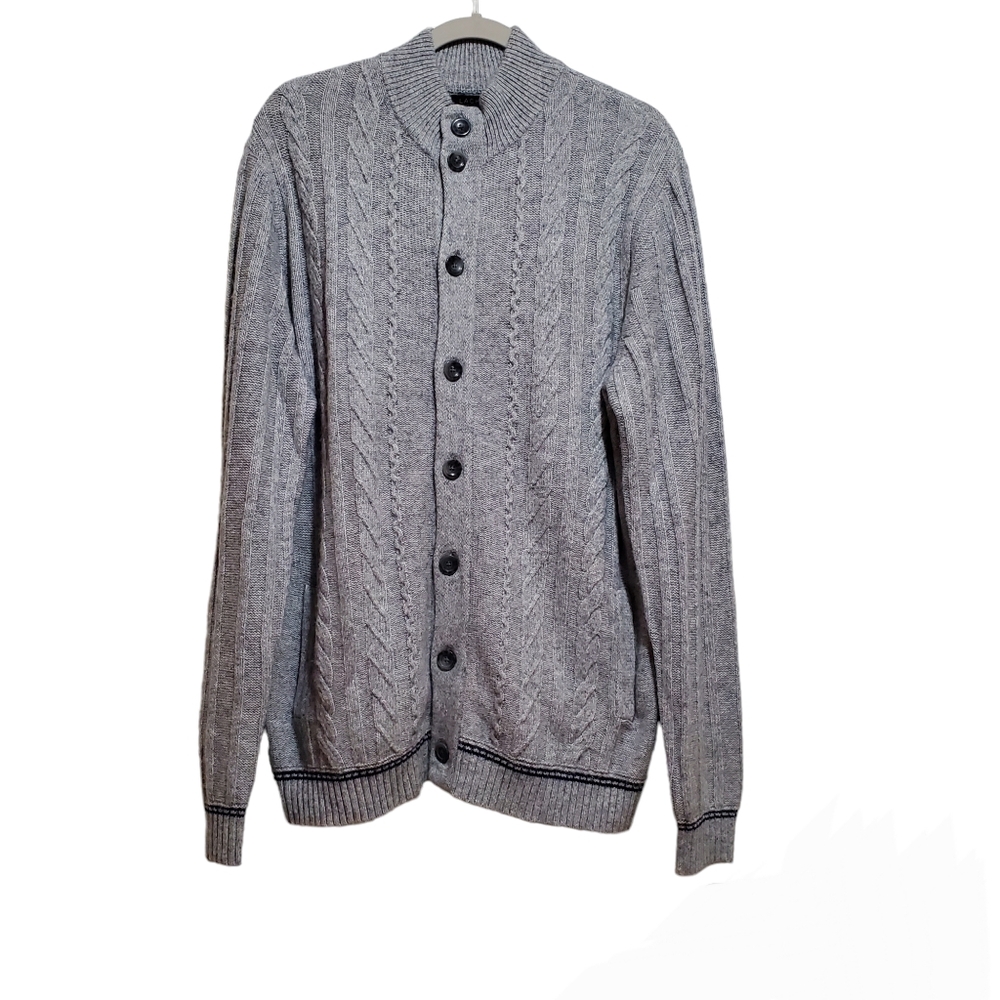 Lachlan British Inspired Men's Cable-Knit Gray Lambswool Cardigan Sweate…